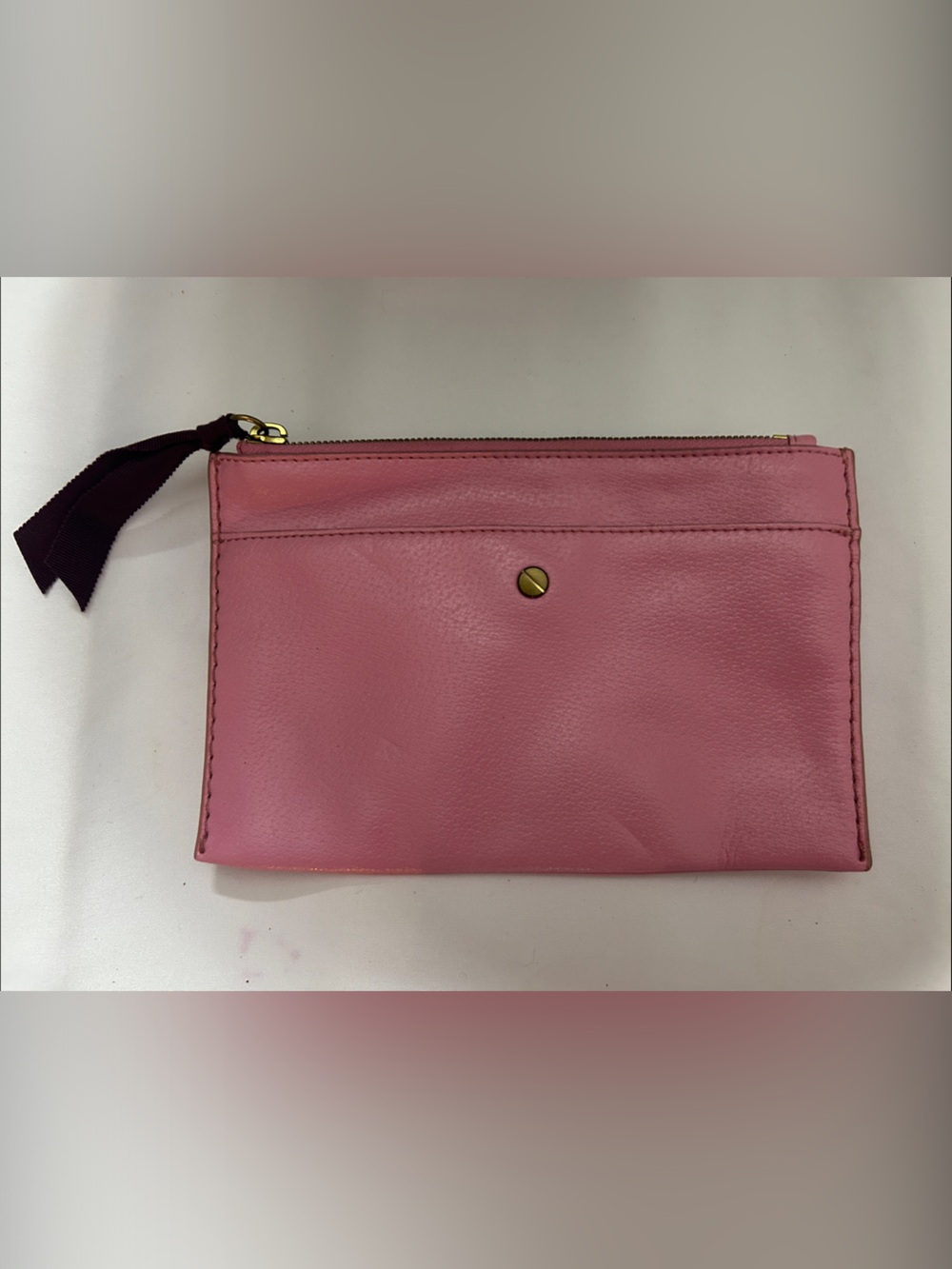 J. Crew Pink Leather Wristlet Clutch with Gold Hardware